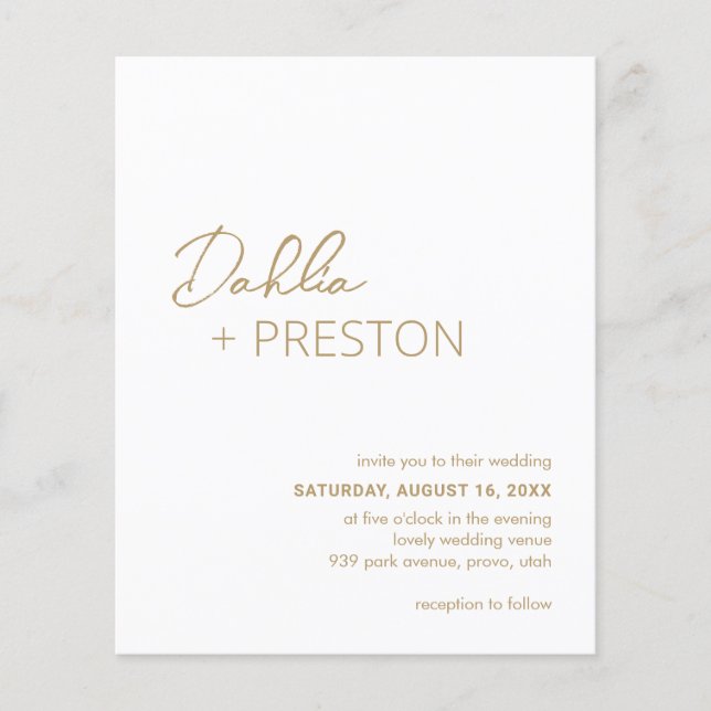 Convite de Casamento Minimalista Dourado Moderno e (Frente)