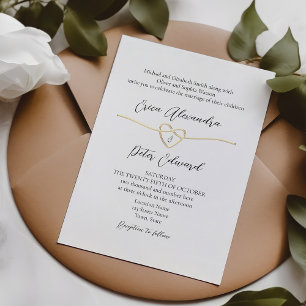 Convite de Casamento Minimalista Dourado Preto e B