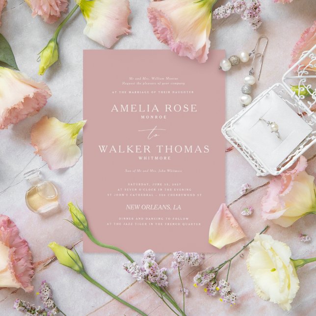 Convite de Casamento Minimalista Dusty Rosa (Criador carregado)