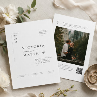 Convite de Casamento Minimalista Editorial com QR