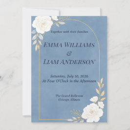 Convite de Casamento Minimalista Elegante Azul Des