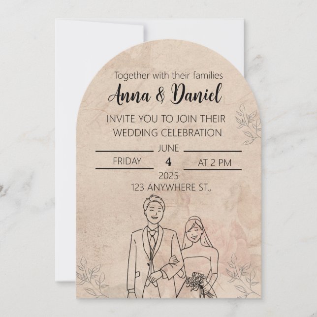 Convite de Casamento Minimalista Elegante com Arte (Frente)