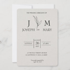 Convite de Casamento Minimalista Elegante Creme e 