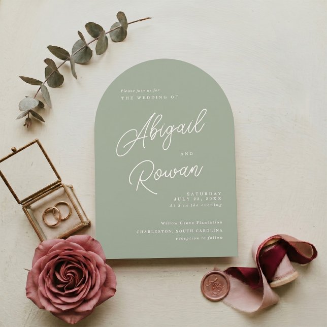 Convite de Casamento Minimalista Elegante em Verde (Criador carregado)
