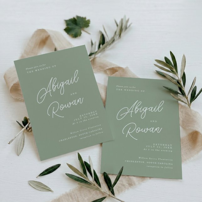 Convite de Casamento Minimalista Elegante em Verde (Criador carregado)
