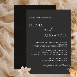 Convite de Casamento Minimalista Elegante Preto Mo
