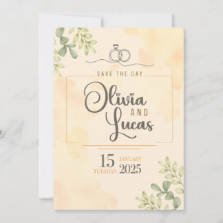 Convite de Casamento Minimalista em Aquarela Elega
