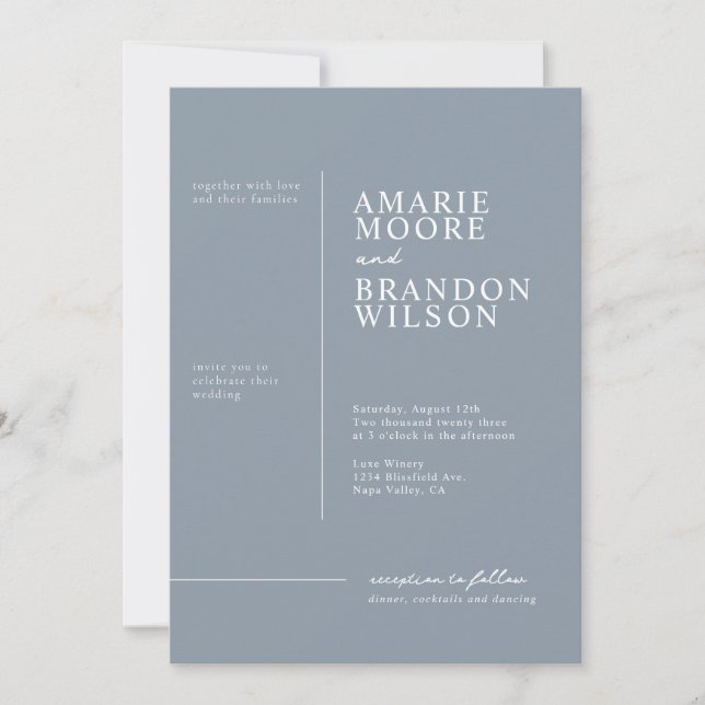 Convite de Casamento Minimalista em Azul Desbotado (Frente)