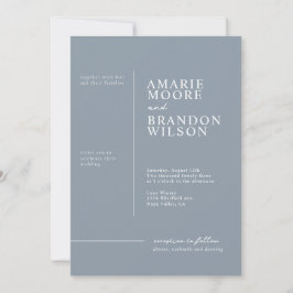 Convite de Casamento Minimalista em Azul Desbotado