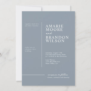 Convite de Casamento Minimalista em Azul Desbotado