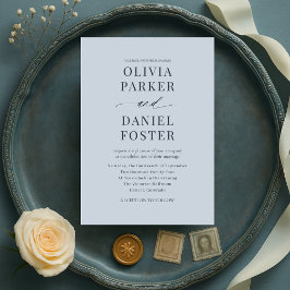 Convite de Casamento Minimalista em Azul Poeirento