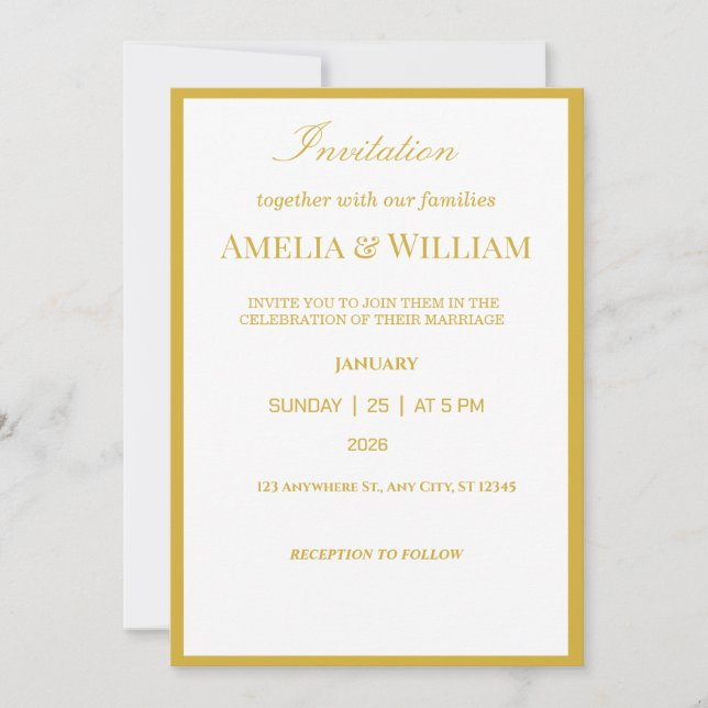 Convite de Casamento Minimalista em Ouro Branco El (Frente)