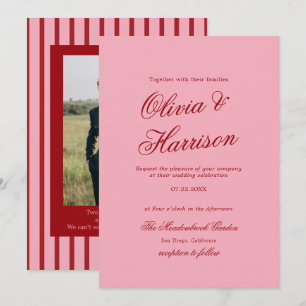 Convite de Casamento Minimalista em Rosa Vermelho