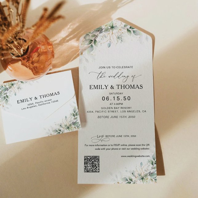 Convite de Casamento Minimalista Eucalipto Tudo em (Criador carregado)