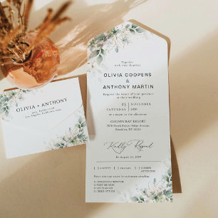 Convite de Casamento Minimalista Eucalipto Tudo em