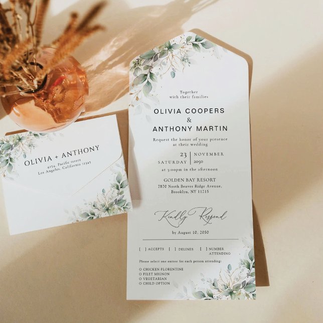 Convite de Casamento Minimalista Eucalipto Tudo em (Criador carregado)