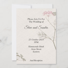 Convite de Casamento Minimalista, flor de verde e 