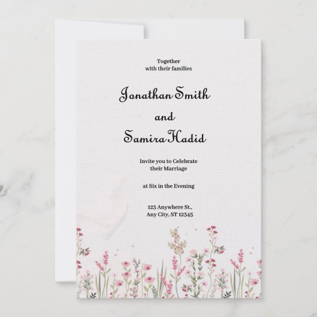 Convite De Casamento Minimalista Floral (Frente)