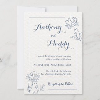 Convite de Casamento Minimalista Floral Bege