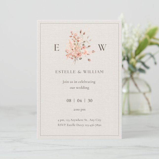 Convite de Casamento Minimalista Floral Boho (Em pé/Frente)
