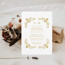 Convite de Casamento Minimalista Floral de ouro