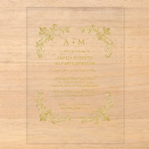 Convite de Casamento Minimalista Floral Dourado