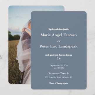 Convite de Casamento Minimalista Foto Azul Escória