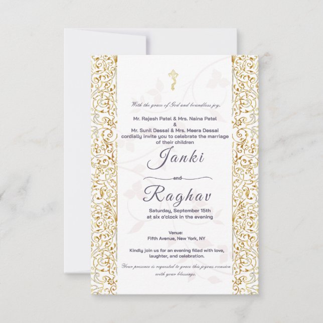 Convite de casamento minimalista ganesha indiano (Frente)