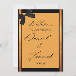 Convite de Casamento Minimalista Laranja & Preto c