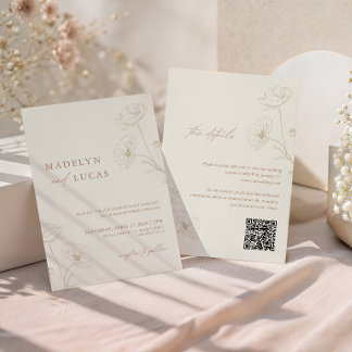 Convite de Casamento Minimalista Marfim Taupe com