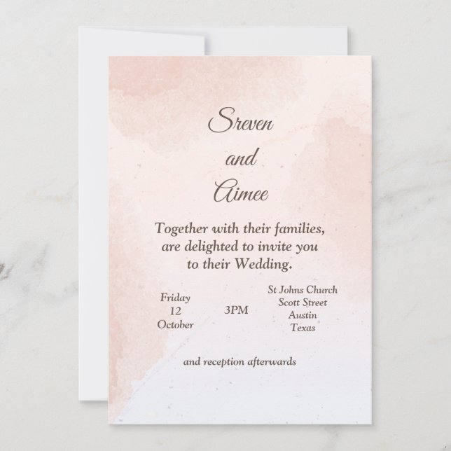 Convite de Casamento Minimalista, mistura rosa (Frente)