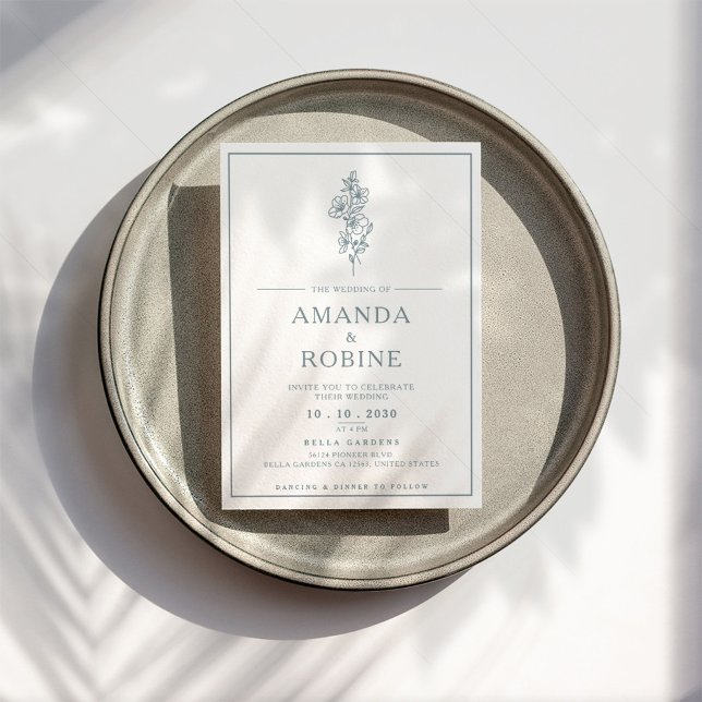 Convite de Casamento Minimalista Moderno Azul (Criador carregado)