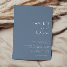 Convite de Casamento Minimalista Moderno Azul Empo