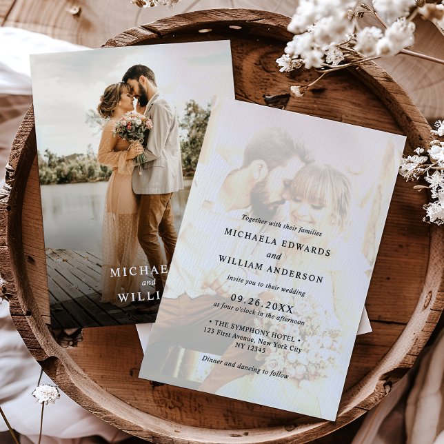 Convite de Casamento Minimalista Moderno com 2 Fot (Criador carregado)