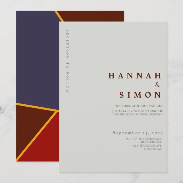 Convite de Casamento Minimalista Moderno de Outono (Frente/Verso)
