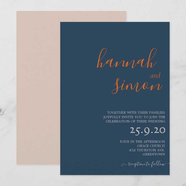 Convite de Casamento Minimalista Moderno de Outono (Frente/Verso)