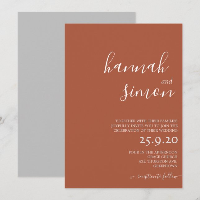 Convite de Casamento Minimalista Moderno de Outono (Frente/Verso)