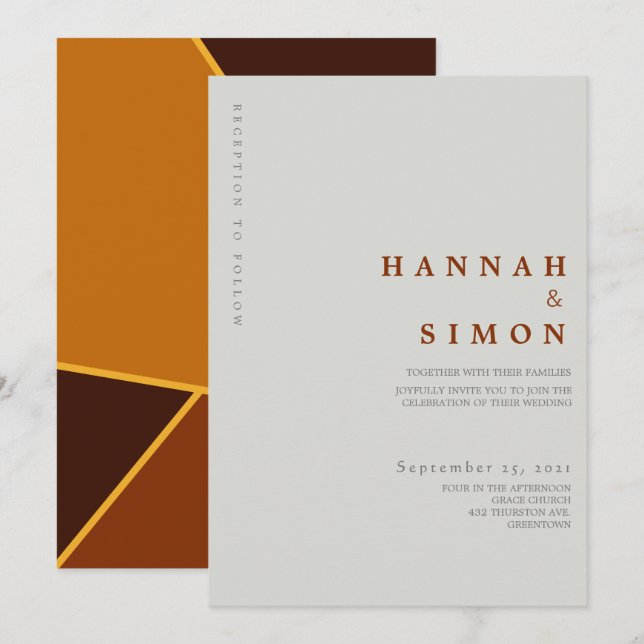 Convite de Casamento Minimalista Moderno de Outono (Frente/Verso)