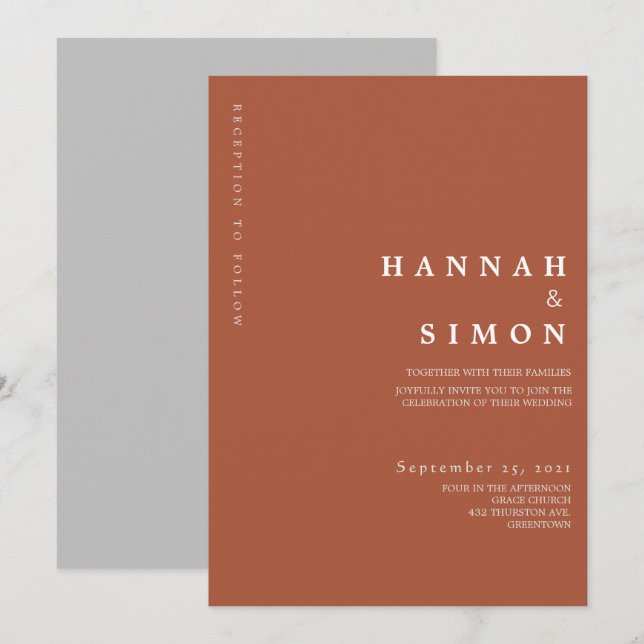 Convite de Casamento Minimalista Moderno de Outono (Frente/Verso)