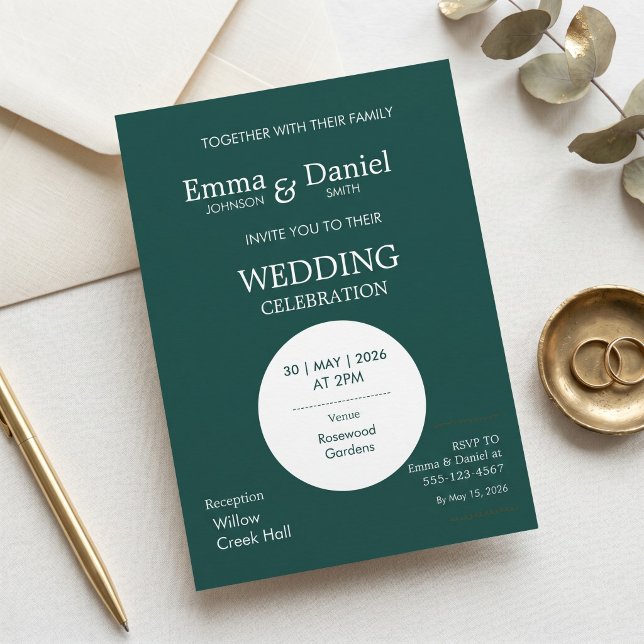 Convite de Casamento Minimalista Moderno Verde Esc (Criador carregado)
