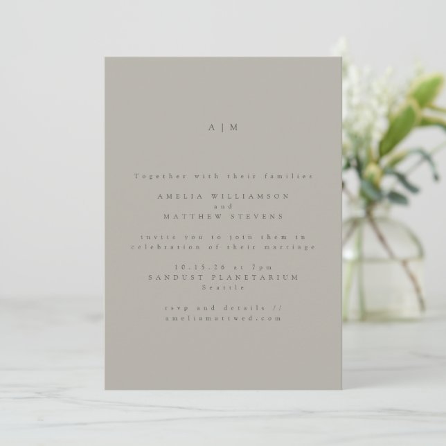 Convite de Casamento Minimalista Monograma Clássic (Em pé/Frente)