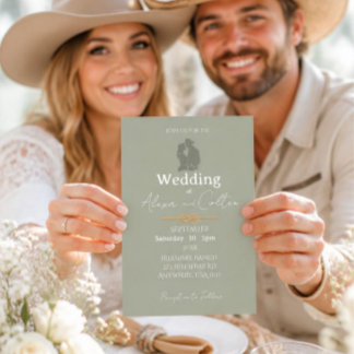 Convite de Casamento Minimalista Ocidental Sage