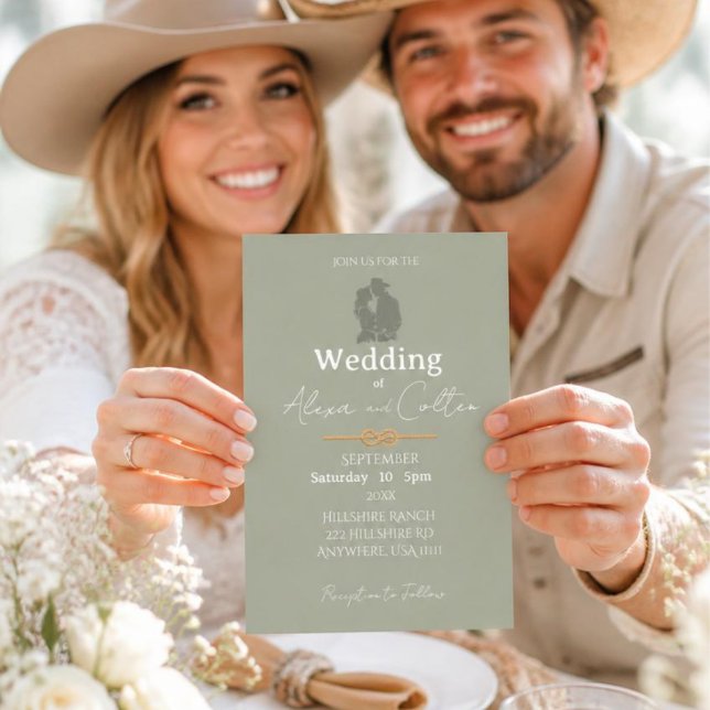 Convite de Casamento Minimalista Ocidental Sage (Criador carregado)