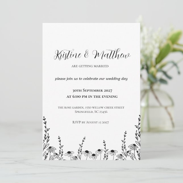 Convite de Casamento Minimalista para Jardim com F (Em pé/Frente)