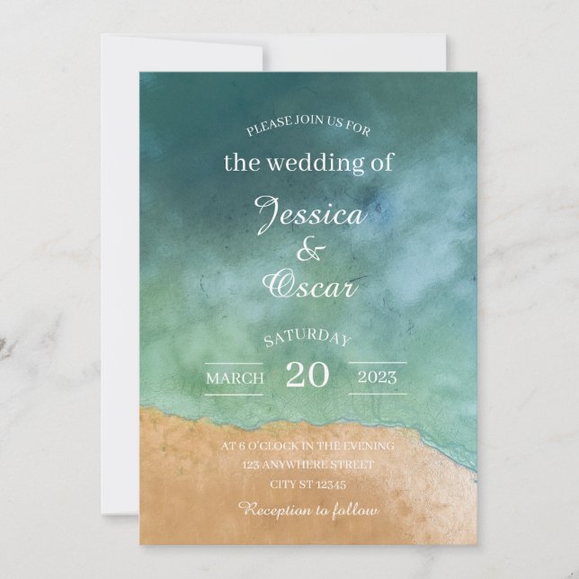 Convite de Casamento Minimalista Praia Oceano (Frente)