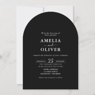 Convite de Casamento Minimalista Preto Arco Elegan