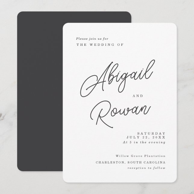 Convite de Casamento Minimalista Preto Branco com  (Frente/Verso)