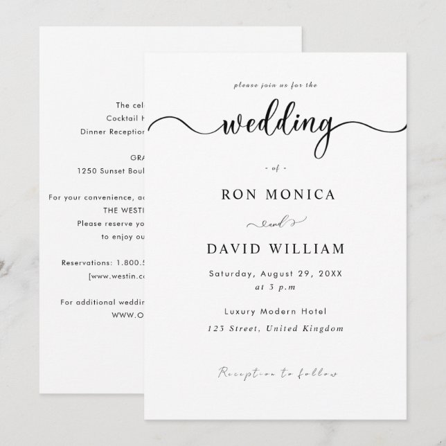 Convite de Casamento Minimalista Preto e Branco (Frente/Verso)