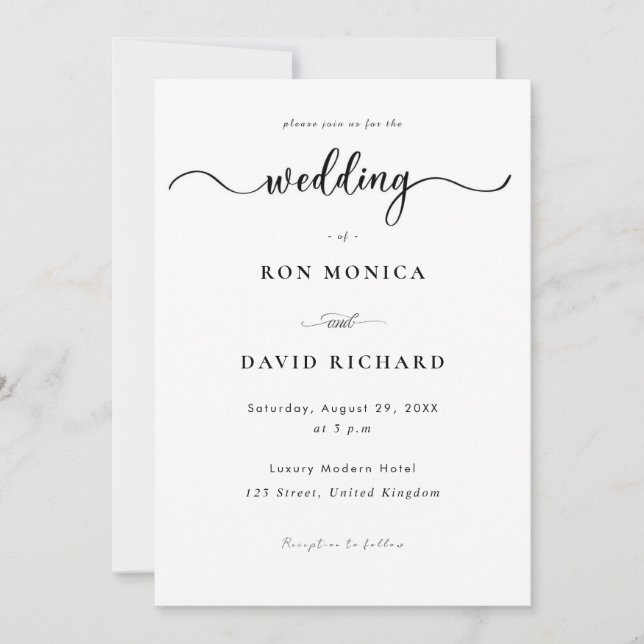 Convite de Casamento Minimalista Preto e Branco (Frente)