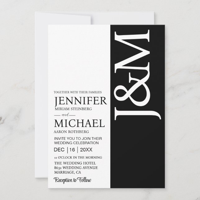 Convite de Casamento Minimalista Preto e Branco co (Frente)